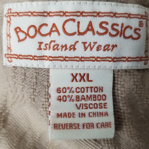 Boca Classics Shirt Mens 2XL Tan Blue Hawaiian Aloha Camp Short Sleeve Button - Picture 15 of 16
